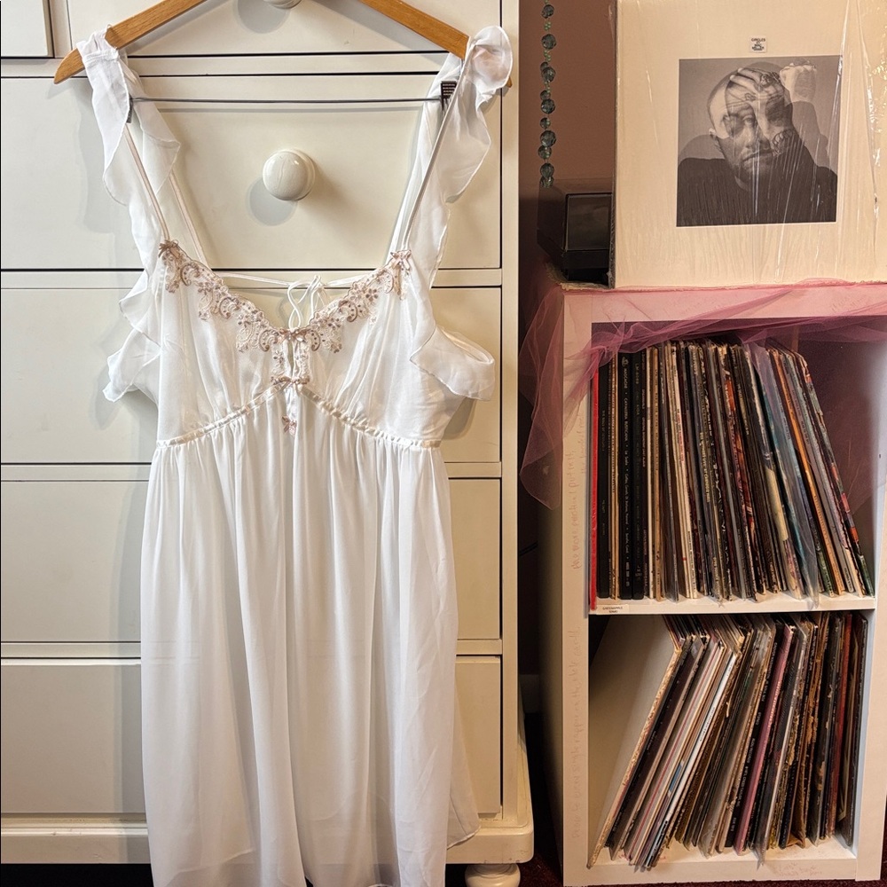 Vintage Y2K Princess Slip Dress White Renaissance Girly 90 L New Fairy Romantic - Picture 1 of 16